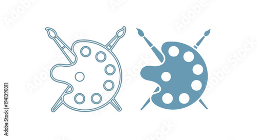 Creative paint palette and brushes icon set for design projects