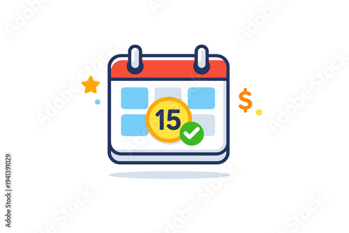 Subscription billing model monthly plan concept shown through a stacked calendar page with a highlighted date and small checkmark, conveying routine charges