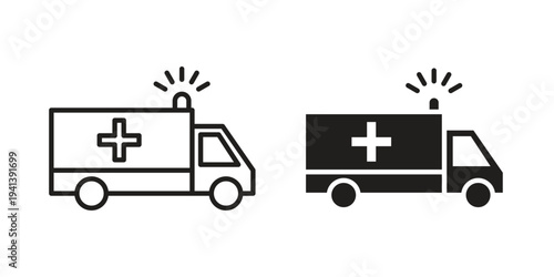 Ambulance icon silhouette design. Editable stroke outline icon on white background
