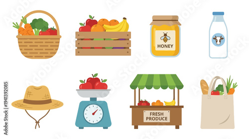 Farmer’s Market Icons – Organic Food and Sustainable Shopping