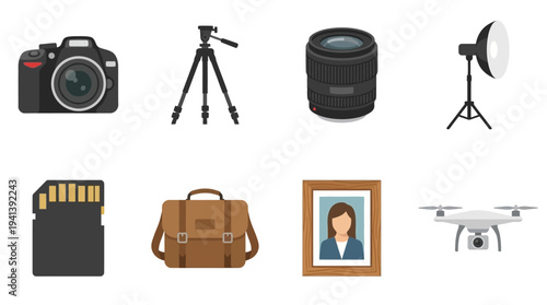 Photography Equipment Icons – Cameras, Drones, and Media Tools