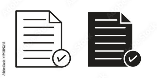 Approved document icon silhouette design. Editable stroke outline icon on white background