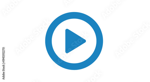Blue Play Button Icon on White.