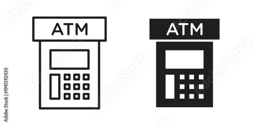 Atm icon silhouette design. Editable stroke outline icon on white background