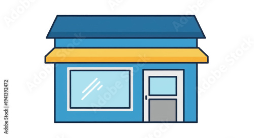 Blue Storefront with Yellow Awning and Door.