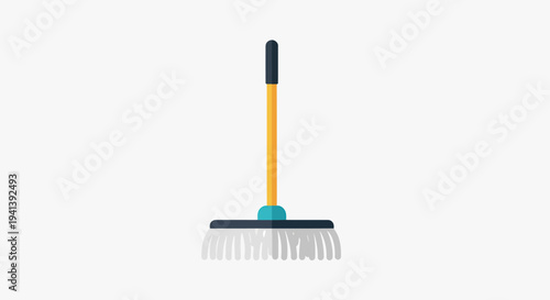 Broom with Yellow Handle and White Bristles.