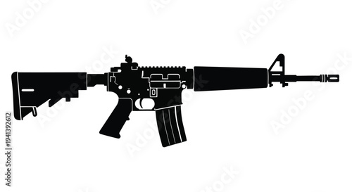 Black silhouette of an ar 15 style modern sporting rifle on white
