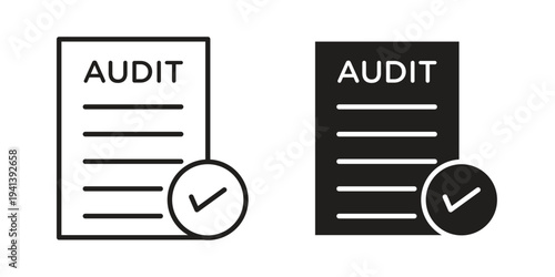 Audit report icon silhouette design. Editable stroke outline icon on white background