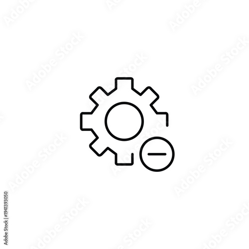 Cogwheel and minus symbol. Settings updates disabled, function stopped. Pixel perfect, editable stroke vector icon
