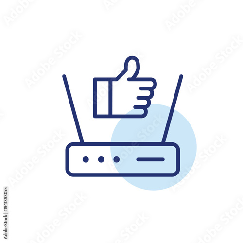 Wi-fi and router, like symbol. Network approval, connectivity satisfaction. Pixel perfect, editable stroke vector icon