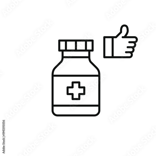 Bottle of pills and like. Pharmacy approval, medication refill and support. Pixel perfect, editable stroke vector icon