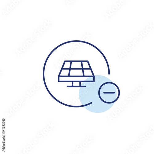 Solar panel symbol and minus. Remove green energy sources. Pixel perfect, editable stroke vector icon