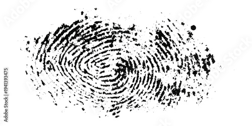Grunge fingerprint texture abstract black and white thumbprint pattern. vintage distressed ink mark forensic identification retro grungy background design.