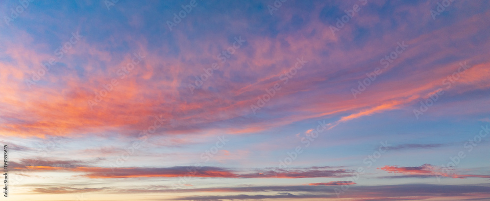 Fototapeta premium Banner with copy space. A city skyline with a beautiful orange and pink sky