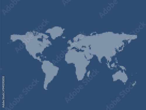 Abstract World map design in halftone style in blue background