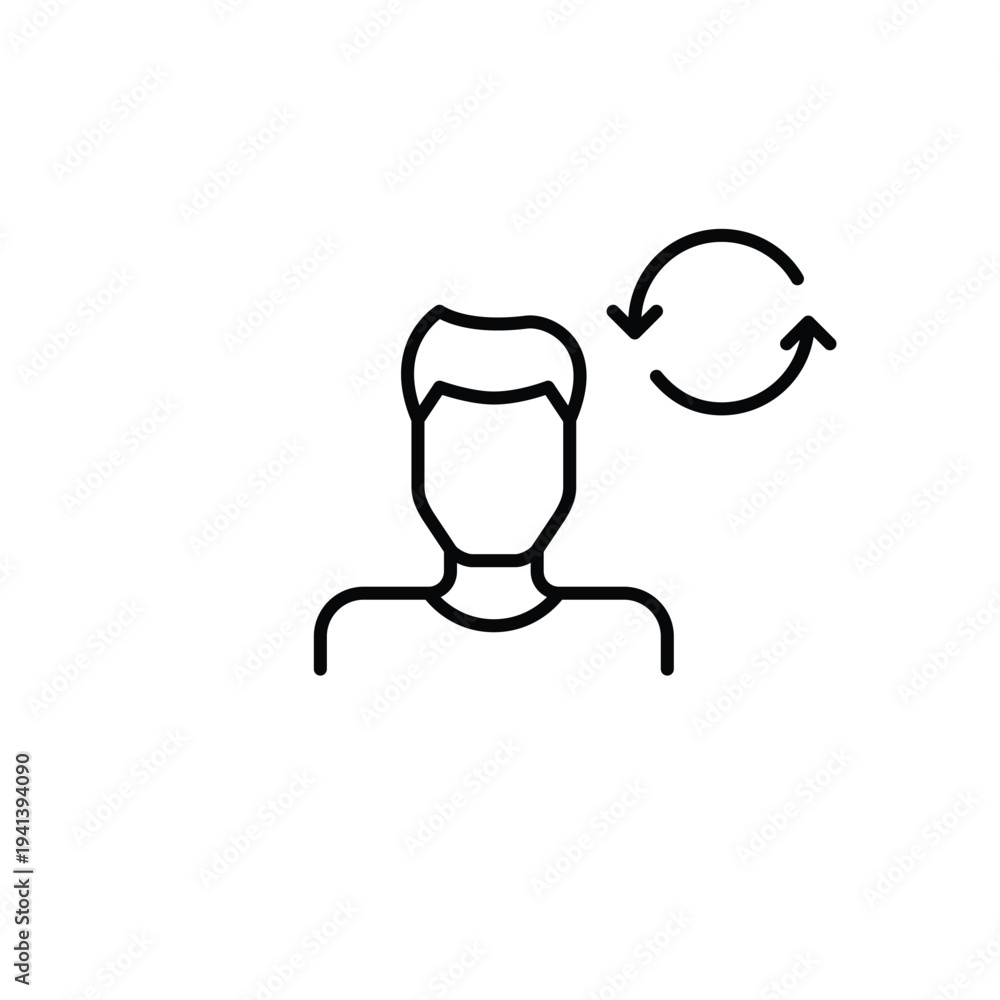 Obraz premium Account renewal, subscription refresh, digital profile update. Male avatar and renew arrows. Pixel perfect, editable stroke vector icon