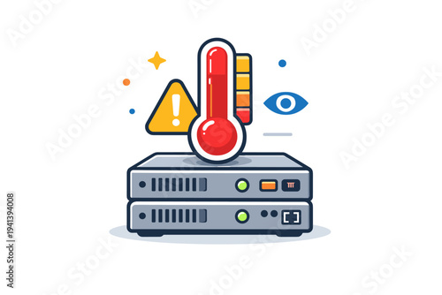 Critical infrastructure temperature alert expressing the need for monitoring and prevention, depicted by a dashboard-style thermometer icon hovering above a