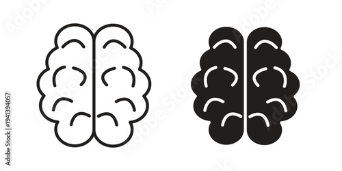 Brain icon silhouette design. Editable stroke outline icon on white background