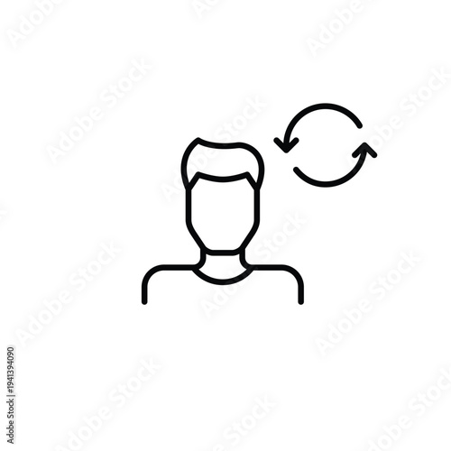 Account renewal, subscription refresh, digital profile update. Male avatar and renew arrows. Pixel perfect, editable stroke vector icon