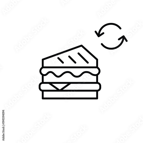 Sandwich and renew symbol. Fresh food and recycling, fast food menu update. Pixel perfect, editable stroke vector icon