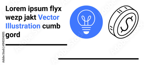 Innovation, finance, creative solutions, investment, entrepreneurship, modern economy. Blue lightbulb icon and dollar coin. Innovation and finance through symbolic elements