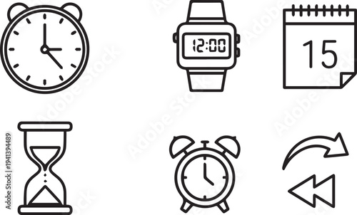 Time and Productivity Minimalist Line Icons  