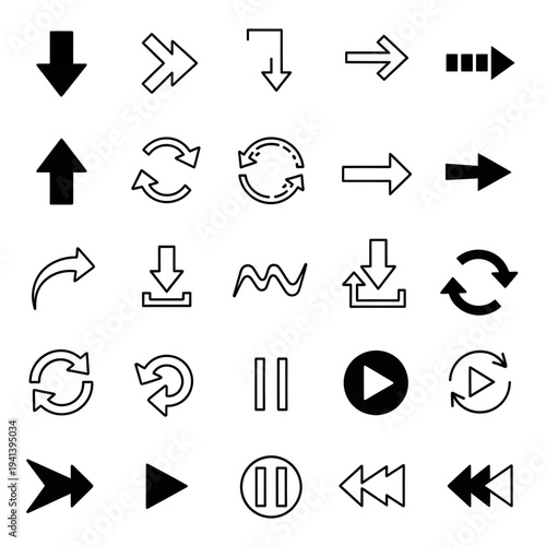 Black Arrow Icon Pack – Vector Set on White Background