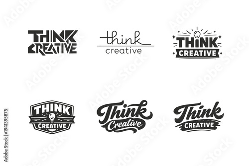 Think Creative. Set lettering. harmonious lettering variations of the same emblematic concept, each with different artistic interpretation (Abstract geometric