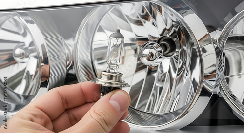 Skilled hand replacing a worn car headlight bulb, ensuring automotive safety and optimal visibility maintenance