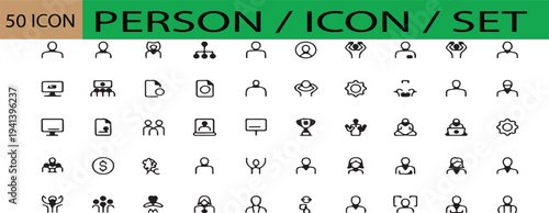 Flat Line Business People Icon Set Office Management & HR Vector Collection