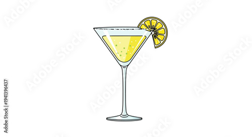 A hand drawn illustration of a lemon drop martini in a glass