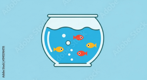 Colorful fish swimming in a glass aquarium with bubbles on a blue background