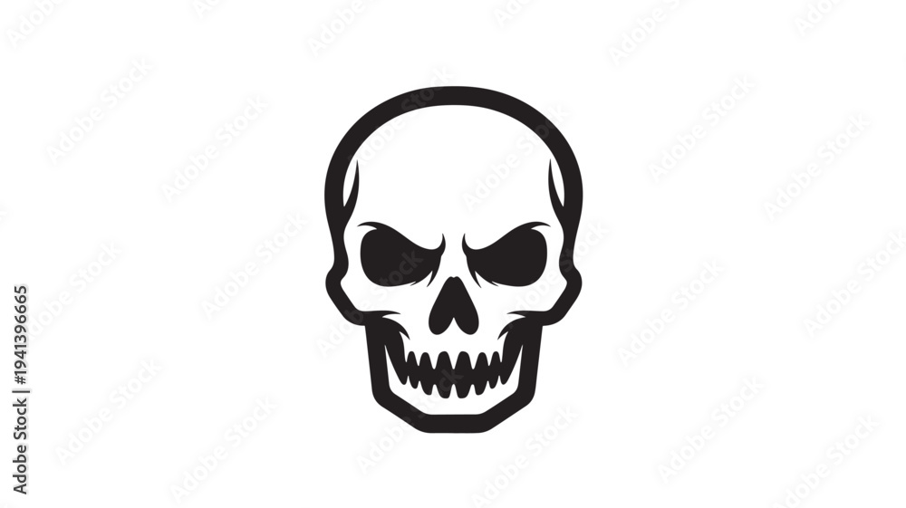 Obraz premium Scary Human Skull Icon on WHITE BACKGROUND – Dark Skeleton Head Vector Illustration