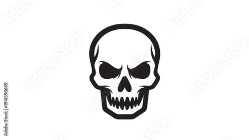 Scary Human Skull Icon on WHITE BACKGROUND – Dark Skeleton Head Vector Illustration