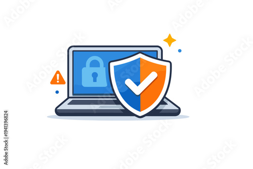 Cybersecurity specialist shield laptop focused on protecting digital systems from modern threats. A strong visual metaphor of defense and reliability combining