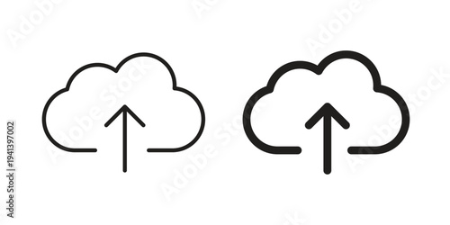 Cloud upload icon silhouette design. Editable stroke outline icon on white background