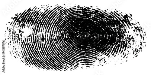 Grunge fingerprint texture abstract black and white thumbprint pattern. vintage distressed ink mark forensic identification retro grungy background design.