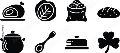 Black silhouettes depicting various st patrick s day food and celebratory items