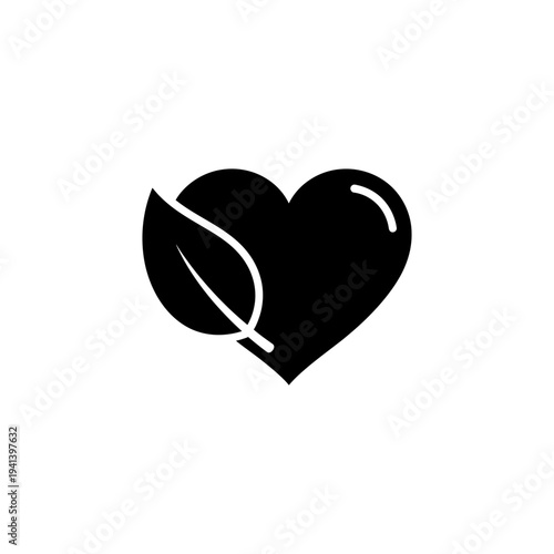 vector silhouette icon of heart with leaf symbolizing healthy diet impact on body