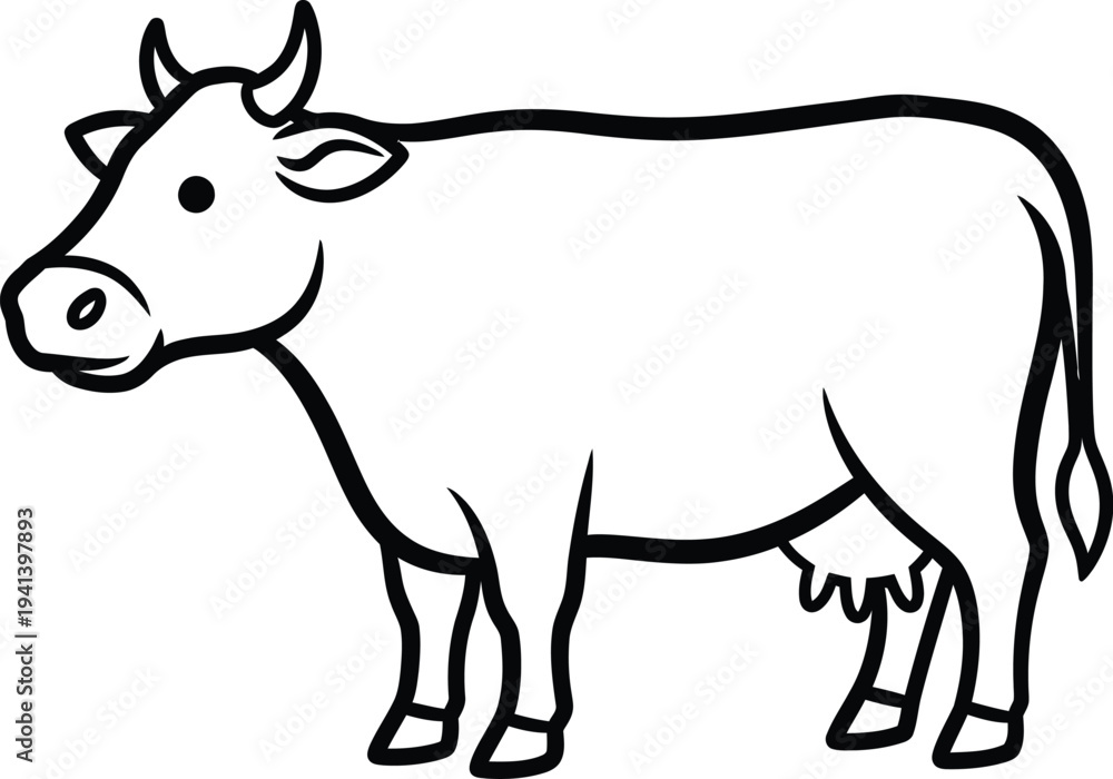 Fototapeta premium A black and white line drawing of a cow