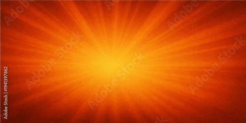 Abstract vector illustration of a bright orange sunburst background with hot yellow rays and a warm summer glow radiating like an energetic star explosion