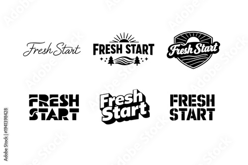 Fresh Start. Set lettering. harmonious lettering variations of the same emblematic concept, each with different artistic interpretation (Modern minimal