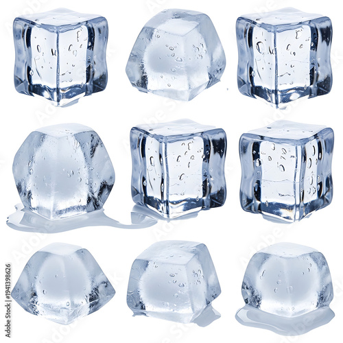 Ice cubes melting, transparent background