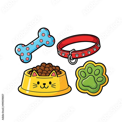 Pet supplies icon set isolated on transparent background