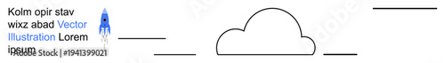 Space exploration, startup growth, innovation, simplicity, minimalism, technological ideas. A rocket launching near a cloud with dynamic lines. Space exploration and startup growth concept