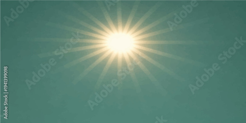 A bright summer sun bursts through the blue sky with glowing rays and a natural light flare during a sunny day sunrise