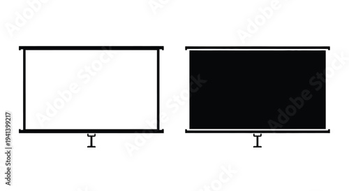 Two projection screens one blank and one with a dark silhouette