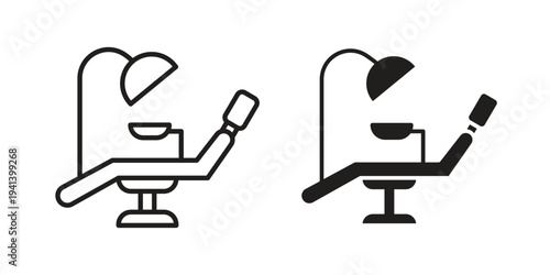 Dentist chair icon silhouette design. Editable stroke outline icon on white background