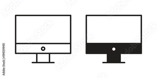 Desktop icon silhouette design. Editable stroke outline icon on white background