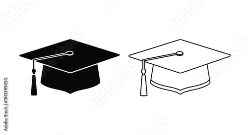 Two graduation caps one black and one white in graphic silhouette